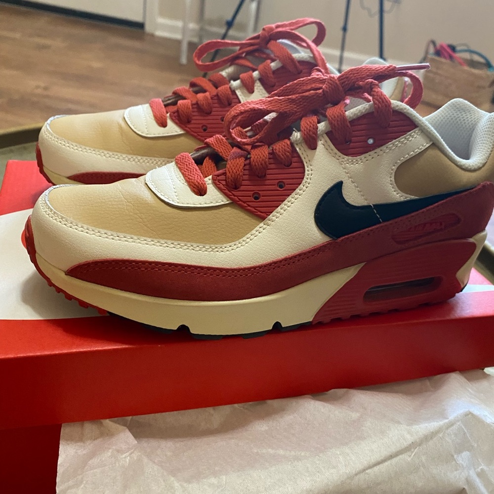 Nike Air Max 90 LTR "Sesame/Red Clay/Sail", men’s size 5.5, women’s size 7.5.
